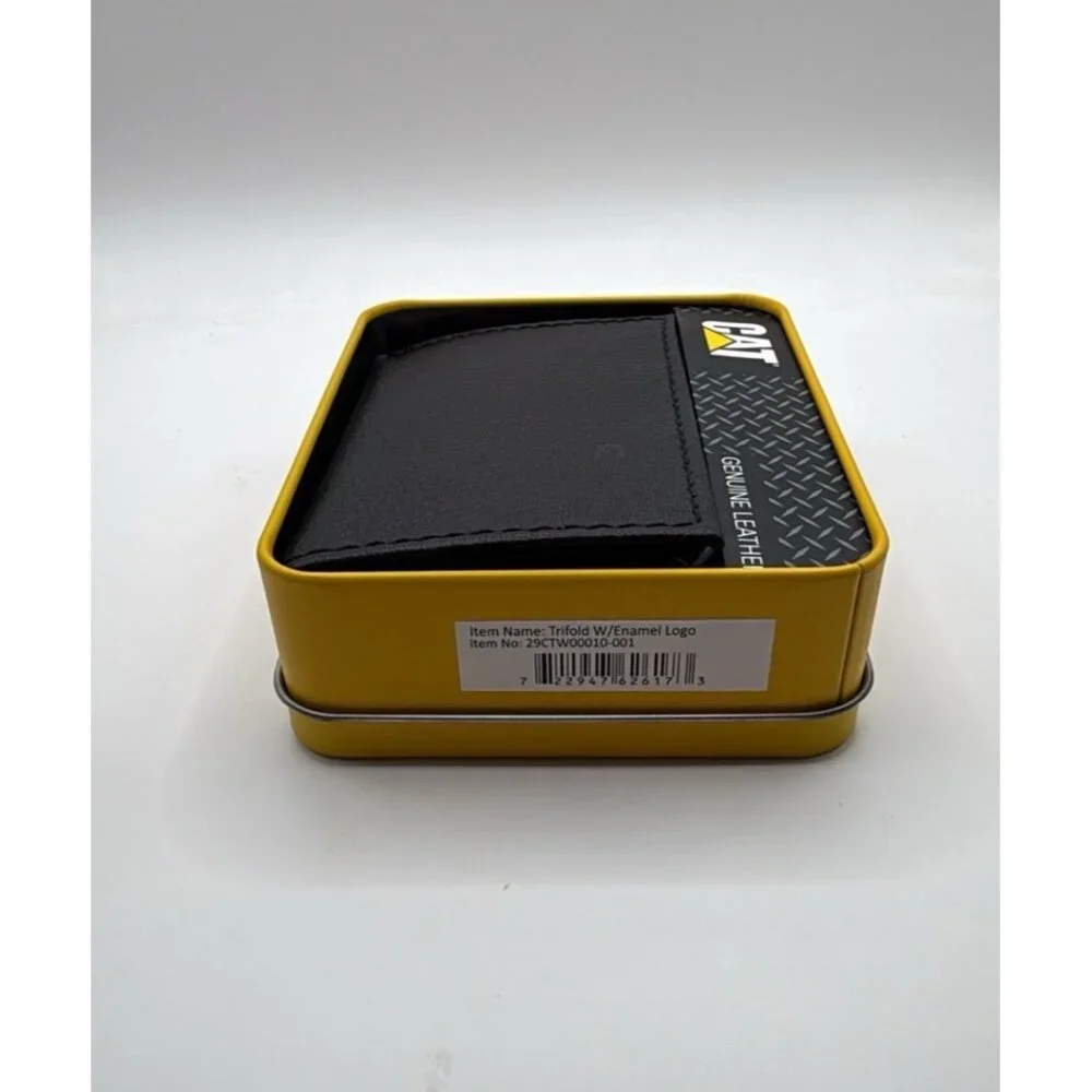 CAT Caterpillar Leather Trifold RFID Black Wallet NEW in Box